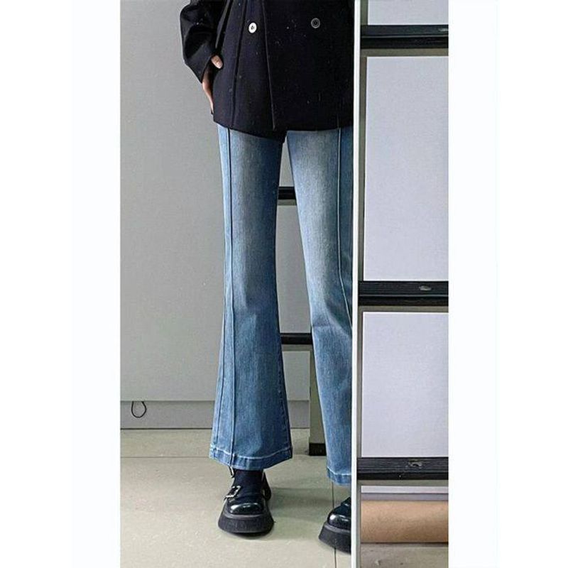 

Wujijia Plus-Size Flared Jeans 2026 Spring New Retro Slimming Bell-Bottom Pants for Pear-Shaped Body Types Light Blue M