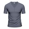 New American Style Men's Summer Short Sleeve T-Shirt, Slim Fit Trendy Deep V-Neck Button Henley Shirt