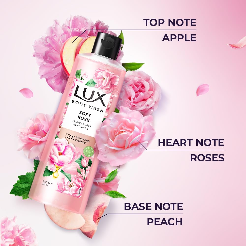 Lux Soft Rose Bodywash With French Rose And Almond Oil 245 Ml Pack Of 1 Paraben Free Gentle Liquid Body Wash For Soft Glowing Skin