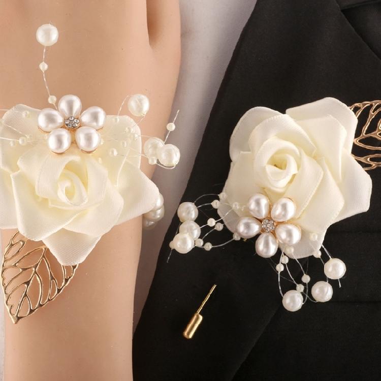 Artificial Flower Wedding Corsage Pair For Bride Grooms Bridesmaids Matching Accessories Western Ceremony