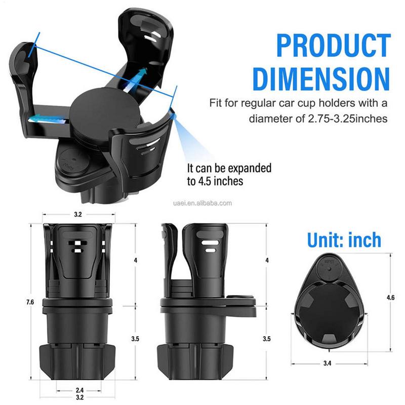 Car Cup Holder Expander 2 In 1 Auto Cup Holders Expander Adapter Auto Cup Expander Phone Holder Compatible With Bottles Mugs