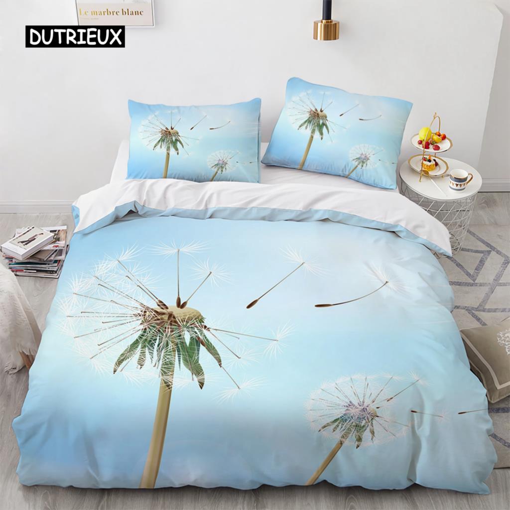 Blue Sky King Queen Påslakan Rosa Blommor Vit Flygande Fågel Sängkläder för Barn Tonåringar Vuxna 3d Naturlandskap Täcke