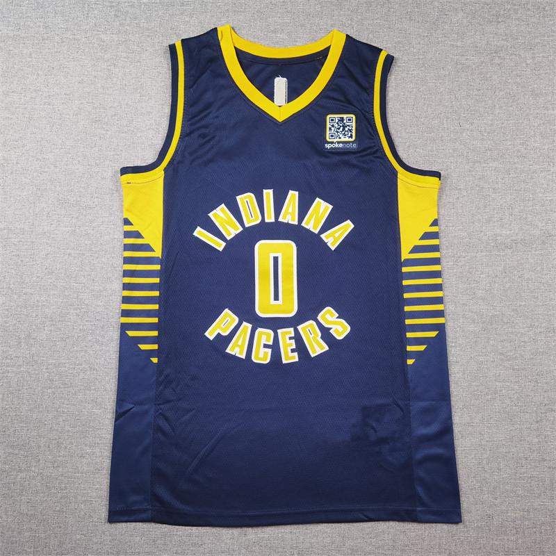 

Embroidered Navy Blue Haliburton #0 Pacers Basketball Jersey Small