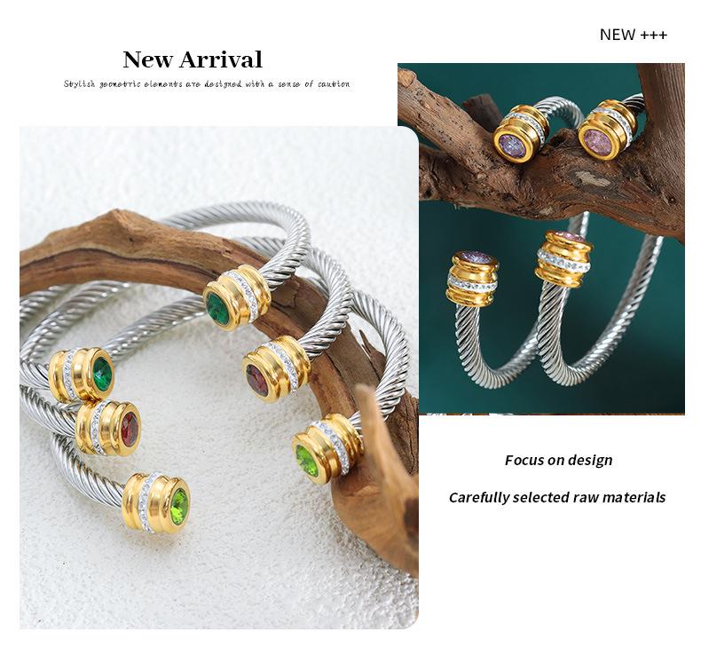 Titanium Steel Multi-Color Zirconia Open Bangle - Cross-Border Stainless Steel Hand Ornament