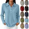 Top Casual de Punto para Mujer con Mangas Largas, Botones y Cuello Solapa