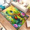 Cute Cartoon Turtle in Vibrant Garden Patterned carpet, non slip mat suitable for living room and bedroom sofas