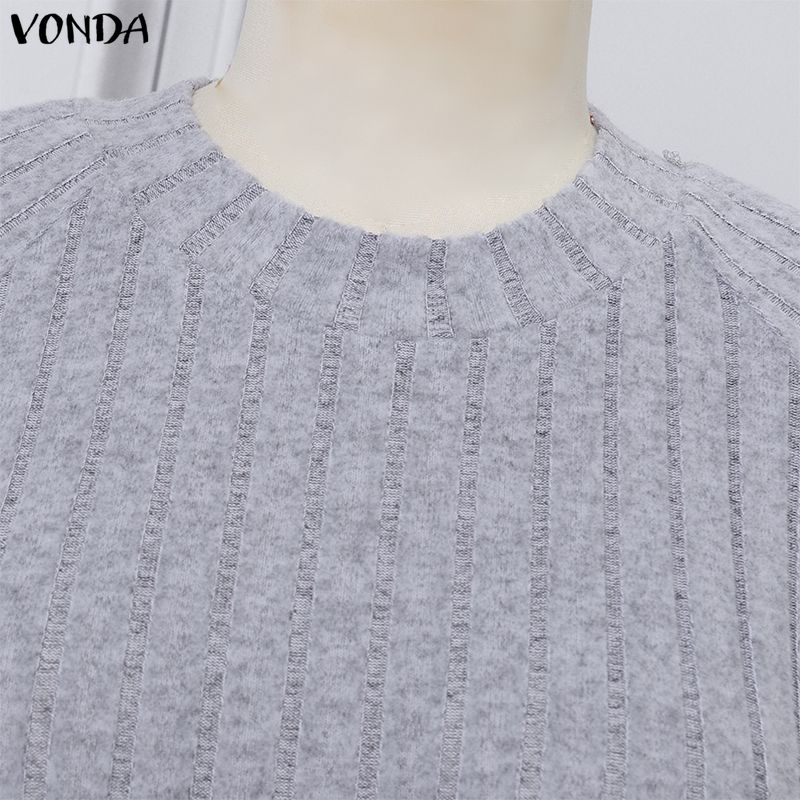 VONDA Abito Maxi Svasato Casual Base in Maglia a Coste con Scollo Tondo e Maniche Lunghe da Donna per l'Autunno