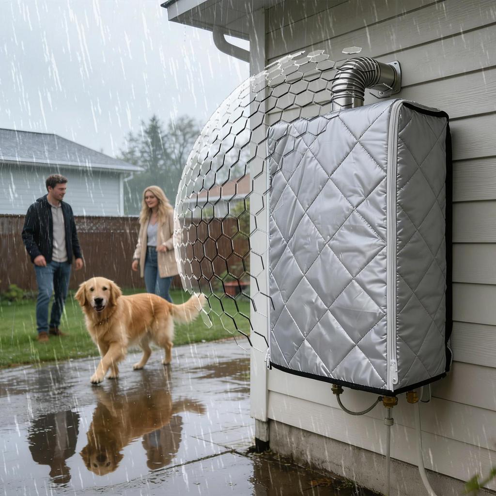Outdoor Water Heater Cover Weatherproof Insulated Protection Jacket for Tankless Unit Freezing Rain Snow Sand Dust Winter Season