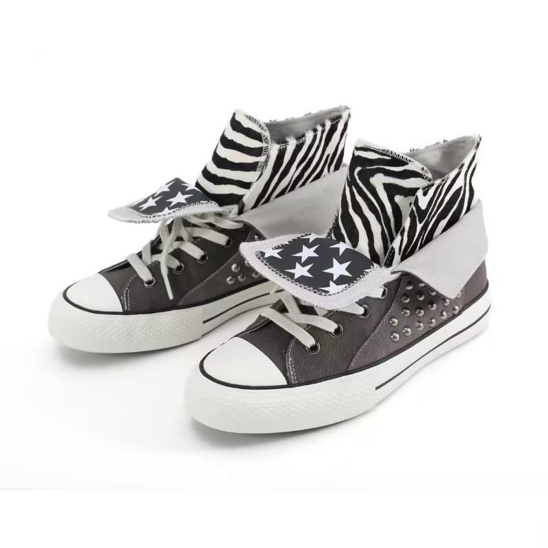 Men's Women's Outdoor High Canvas Shoes Couples Breathable Rivets Increase Casual Shoe