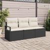 3 Piece Sofa Set with Cushions Black Poly Rattan
