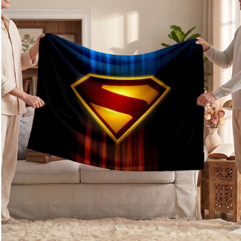 Superman Printed Flannel Blanket, Skin Friendly Warm Throw for Indoor Couch Bed Daily Use