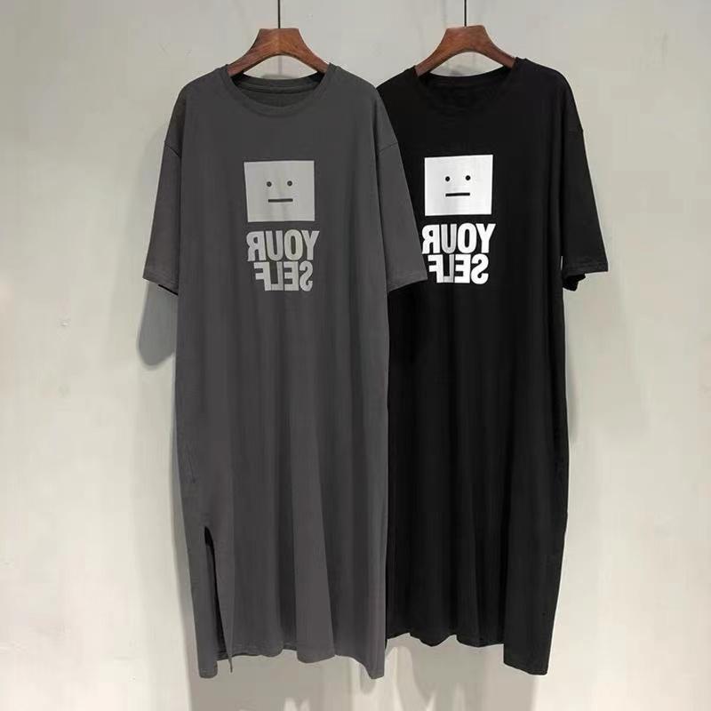 Volný střih Velká velikost Tričko s krátkým rukávem a kulatým výstřihem Sukně, Dlouhé letní nový styl Ležérní šaty, Dámská noční košile nad kolena