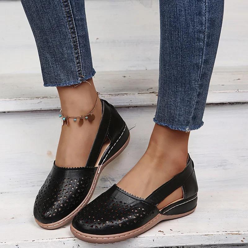 Fashion 2025 New Women Wedges Sandals Hollow Out Vintage Woman Shoes Slip on Casual Sewing Ladies Sandal Female Summer Zapatos Muje