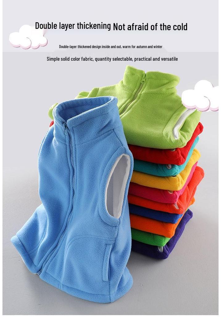 Kids' Fleece Vest for Boys & Girls, Thick Outerwear for Spring To Winter, Kindergarten Uniform with Logo Print