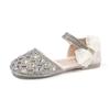 Girls Sandals Shiny Crystal Ins Trendy 2025 Summer New Kids Princess Shoes Mesh Lace Bows Girls Dance Shoes Elegant Hollowed-out