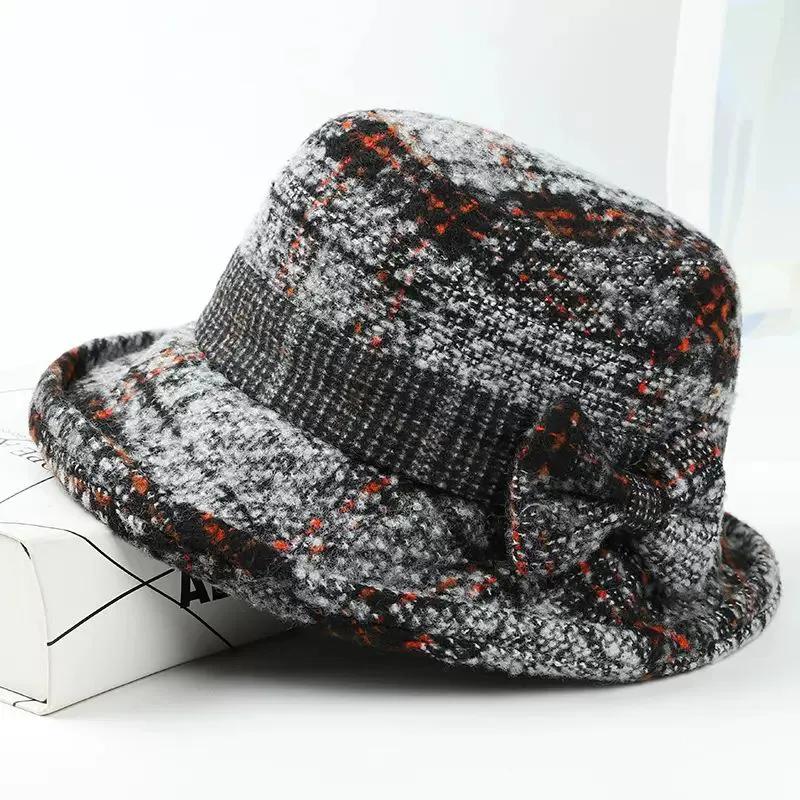 WTEMPO Mom's Casual Bow Outdoor Commuting Cold-proof Windproof Bucket Hats Women's Solid Color Warm Winter Printed Hats