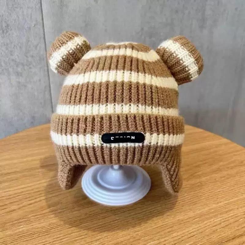 

Knitted Baby Bear Earflap Hat - Children s Winter Wool, Korean Style One Size коричневый