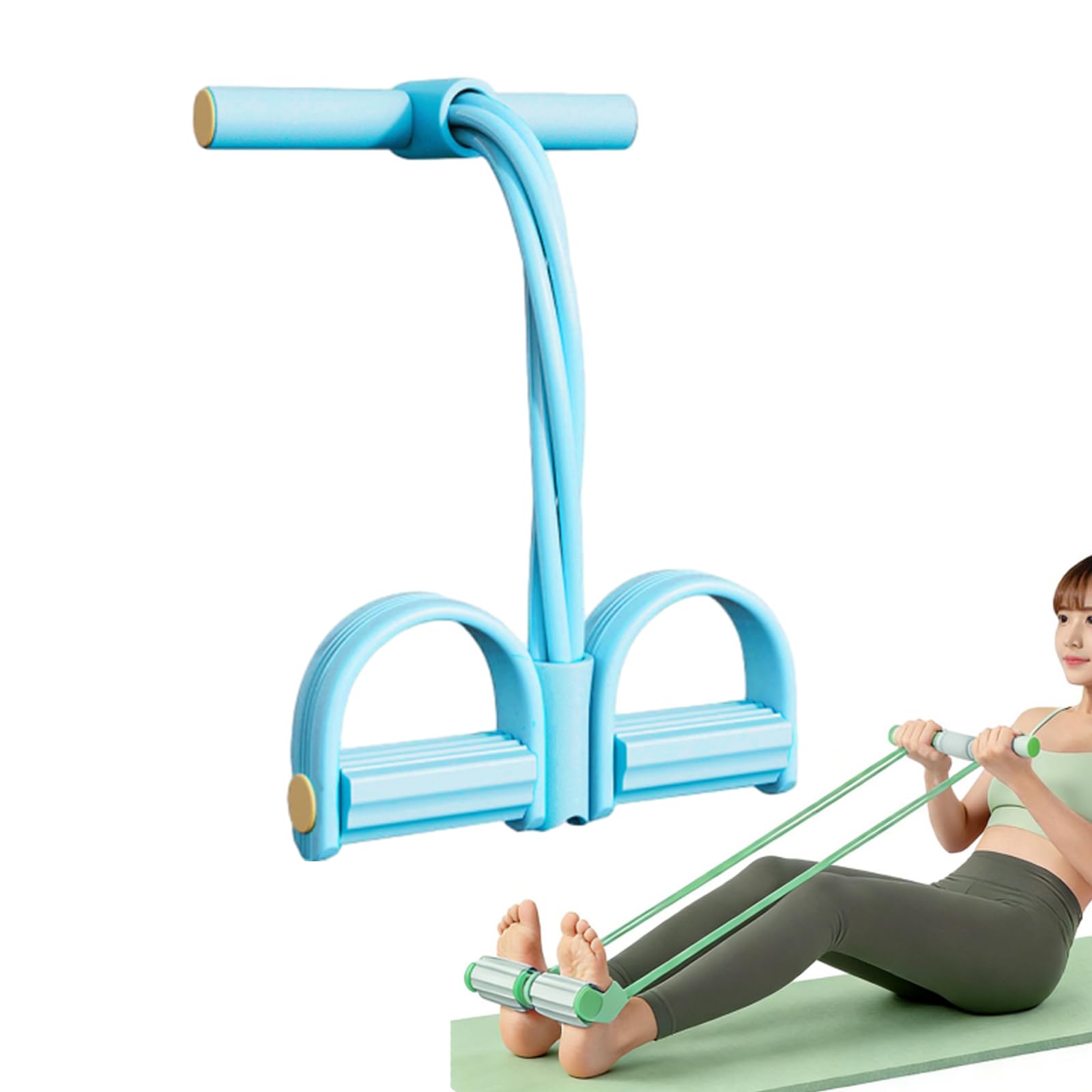 Многофункциональная педальная эспандер-лента, Педальный эспандер для ног, Многофункциональный педальный тренажер-эспандер с 6 трубками, Вспомогательное устройство для тренировки пресса синий