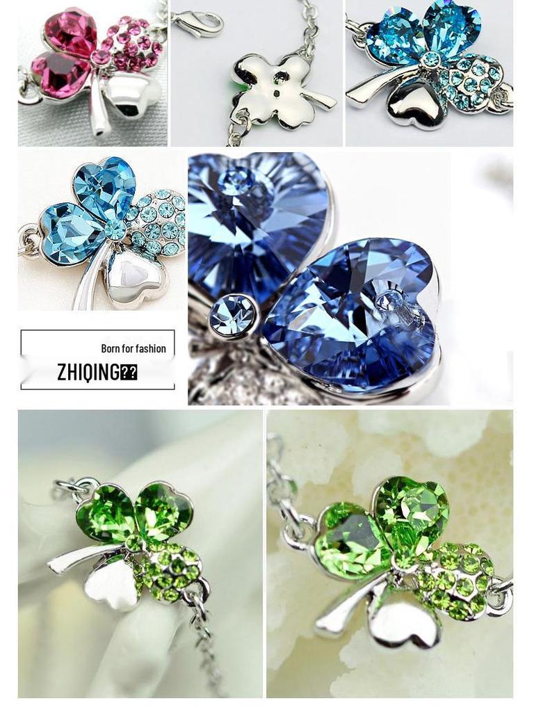 Limited Offer! Dongdaemun Korean Crystal Necklace - Finding Happiness Clover
