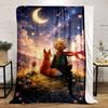 A boy and a fox sit on a hill gazing at a starry sky with a crescent moon. for all seasons blanket lunch break throw gift