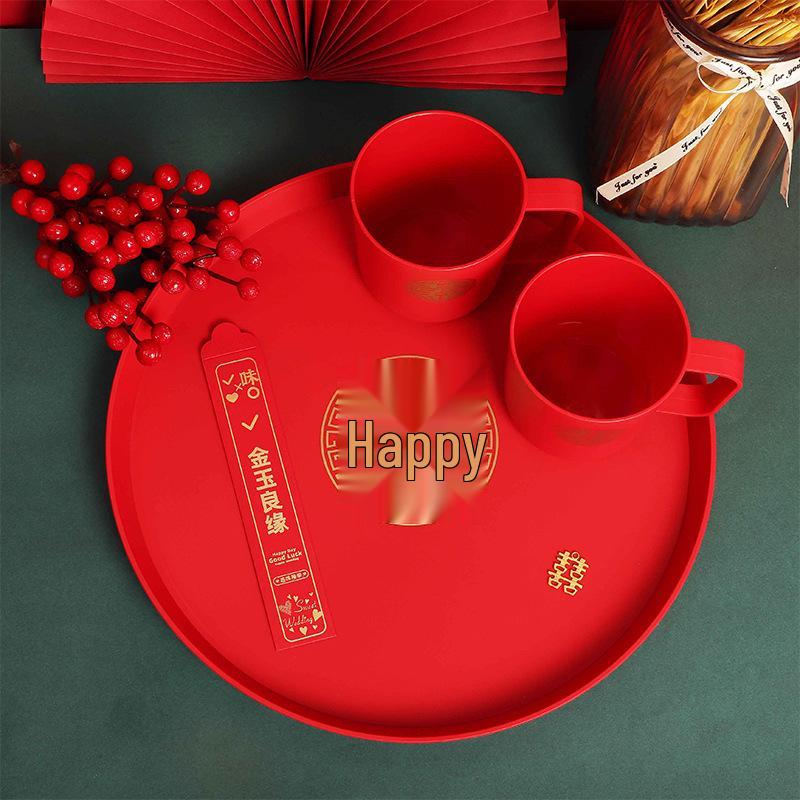 Wedding Toast Rectangular Tray Set: Red Candy and Tea Ceremony Plates for Newlyweds