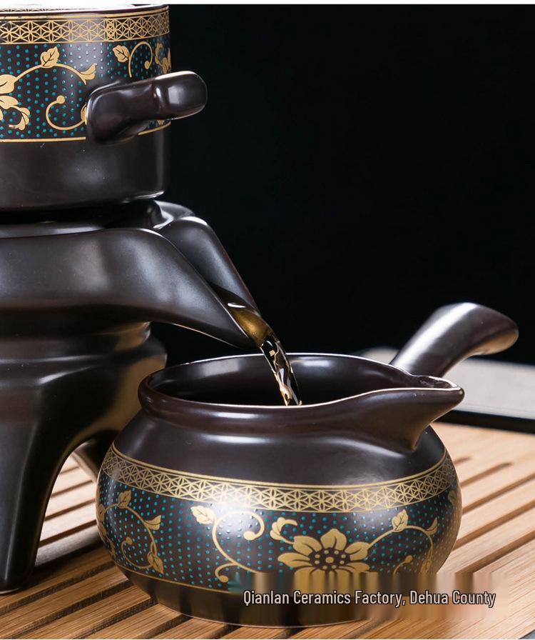 Home Tea Set: Anti-Scald Teapot, Ceramic Gongfu Cups, Stone Mill Semi-Automatic Brewer