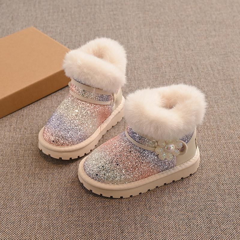 Girls snow boots children's large cotton shoes 2025 new winter piled thickened baby princess boots warm northeast