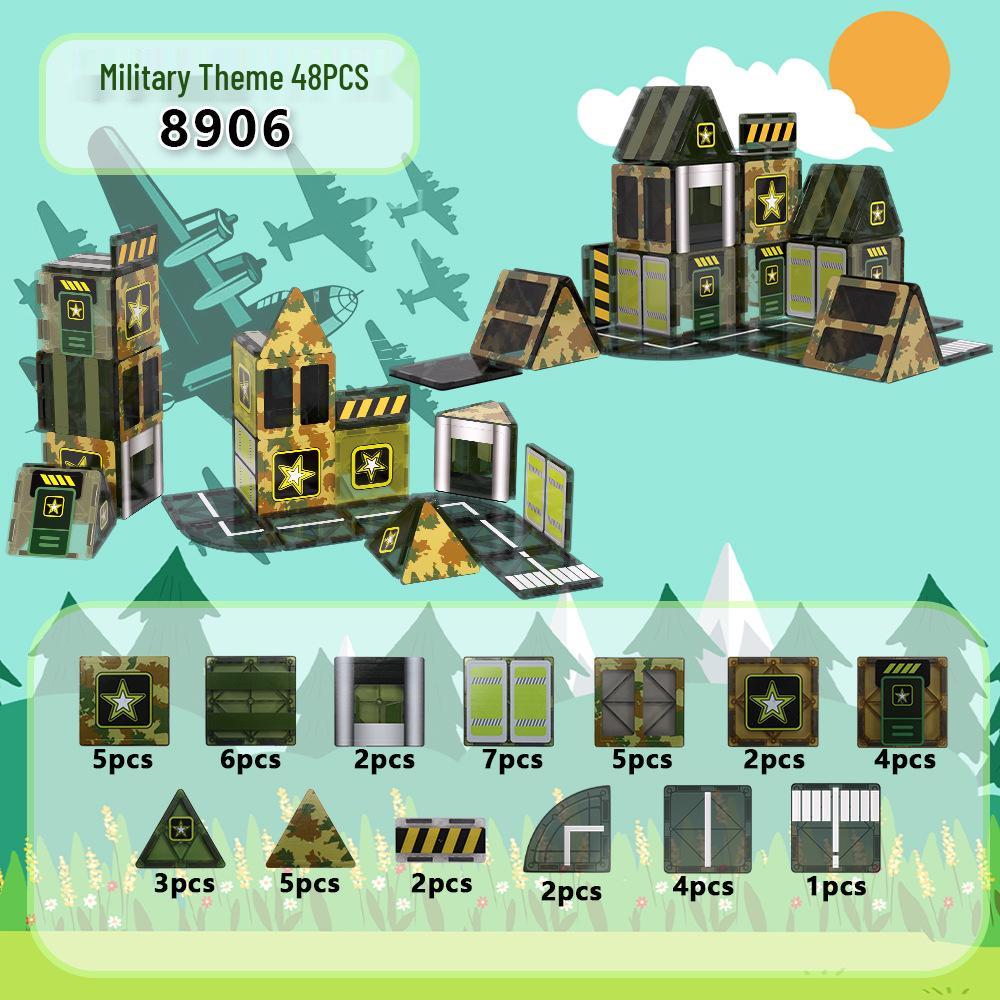 Cross-Border Magnetic Building Blocks: Strong Magnet Road & City Traffic Tiles with Crane & Stained Glass Design