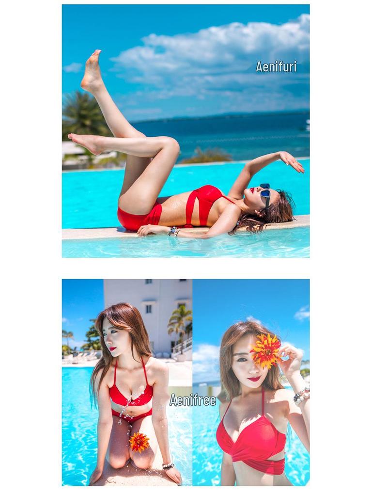 Korea Classic Solid Color Push-up Underwire Bikini Swimsuit - Versatile, Sexy and Slimming for Any Chest Size