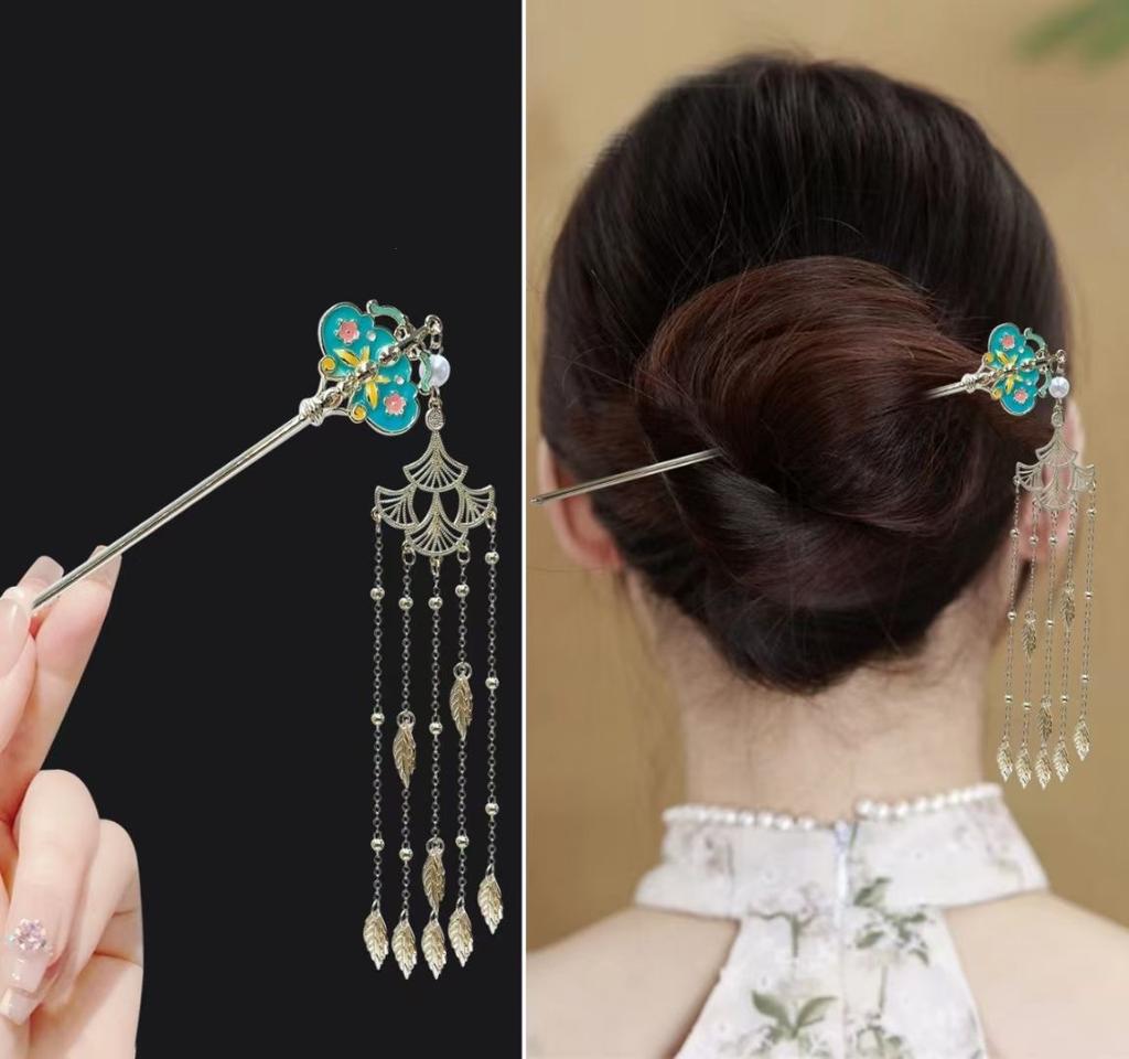 18cm Chinese Style Hairpin Elegant Flower Butterfly Tassel Hair Stick For Women Vintage Hanfu Metal Jewelry Hair Accessories 1pc