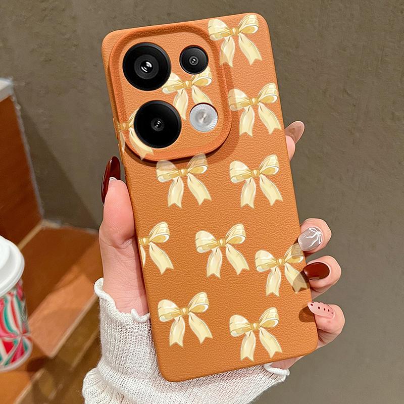 

Тонкий чехол из ТПУ с принтом банта и текстурой из кожи для Xiaomi 13T Pro Poco X7 X6 M6 Pro Redmi Note 14 13 Pro 12 11, матовый противоударный мягкий чехол для телефона Xiaomi 13T / 13T Pro коричневый