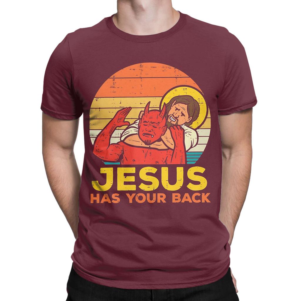 Jesus Has Your Back Jiu Jitsu Retro Christian Unisexs T Shirt Tees Short Sleeve Round Collar TShirt Cotton Plus Size Clothes