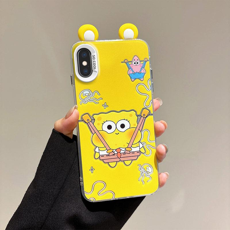 KEYSION Cute Ear Cartoon Case for iPhone XS Max X XS with Lanyard Soft Silicone+PC Shockproof Phone Back Cover for iPhone XR