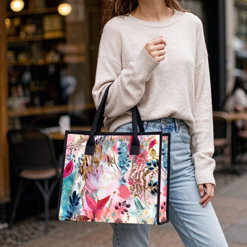 Floral Printed Tote Bag Fashion Casual Large Capacity Handbag for Daily Use
