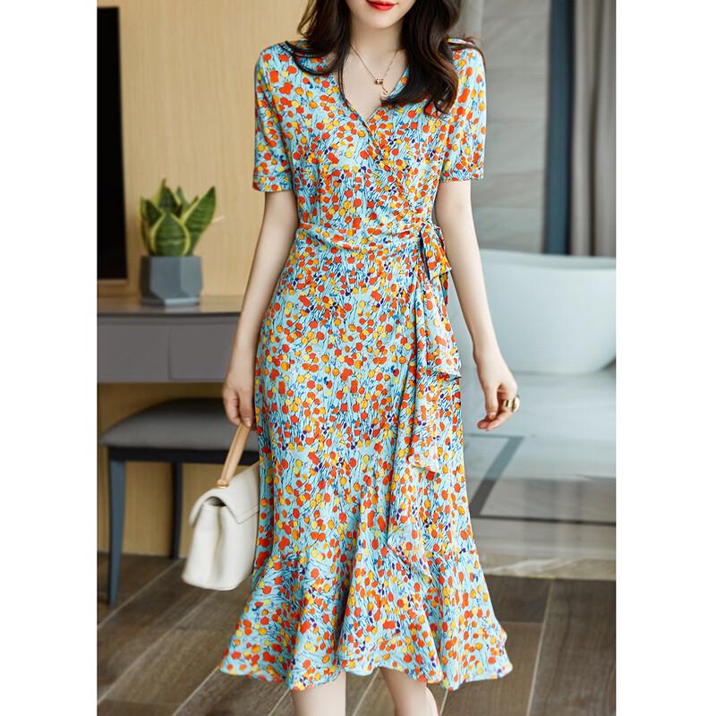 Srcr Women s Floral Print V-Neck Chiffon Dress M