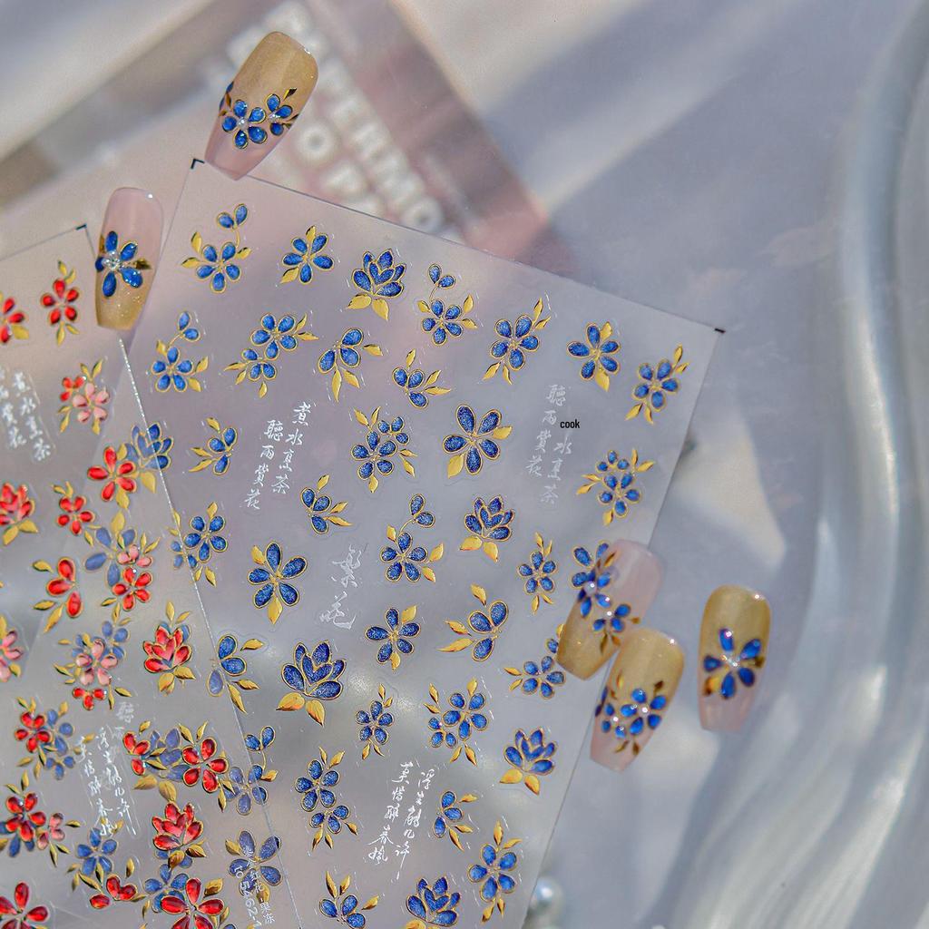 Tomoni Translucent Luxury Nail Stickers: Gold, Fruit, Red Flower, Leaf Designs