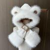 Ange Kola red cute bear ears hat scarf integrated thickened warm winter hooded student plush hat