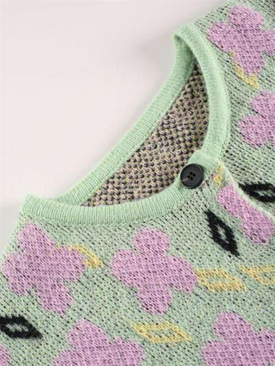 Women's Soft Floral Knit Cardigan - Spring/Autumn 2025: Elegant Long Sleeve, Round Neck Design