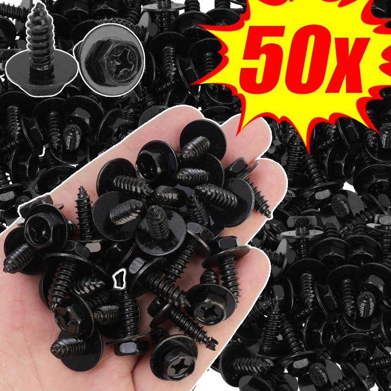 Black Car Bumper Fender Fastener Clip Hex Head Self Tapping Screws Universal Auto Fender Splash Seal Guards Rivet Clip Screws