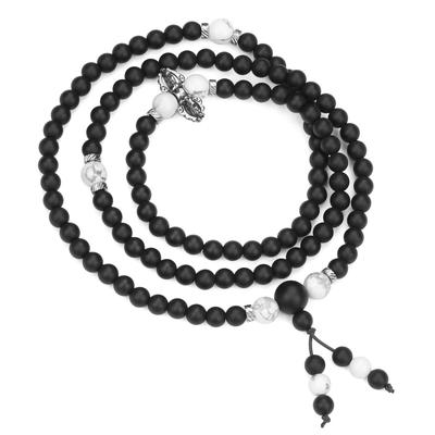 Vajra Pestle 108 Beads Howlite Matte Onyx Power Stone Necklace Prayer Quadruple Rosary for Men Women [Coai]