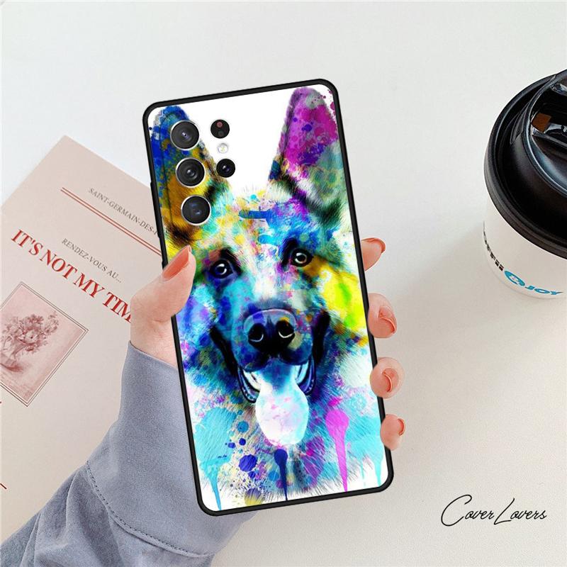 Cartoon German Shepherd Dog Phone Case For Samsung Galaxy S24 S25 S23 S22 Ultra Note 10 20 Plus S20 S21 FE Cover