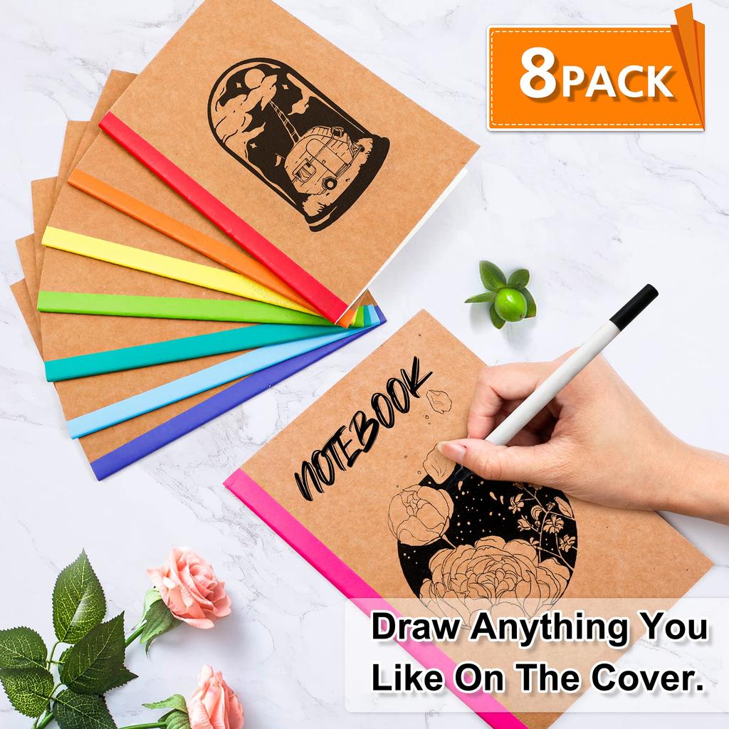 Feela Craft Notebook A5 60 Hatron Travel Composition School Supplies 8-Pack Softcover, Waterproof, Pages, Lined, Thread-Bound, Notebook, Diary,