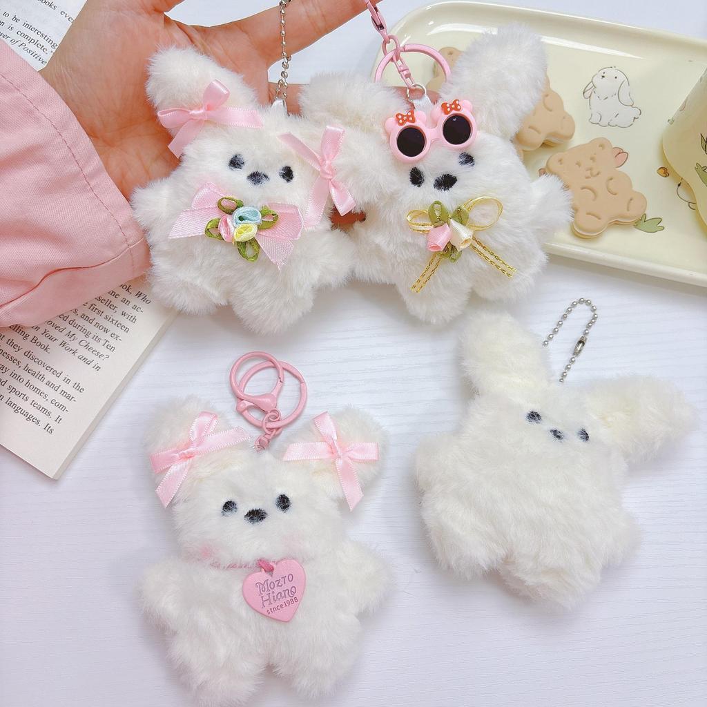 Adorable Blushing Rabbit Plush Keychain Charm