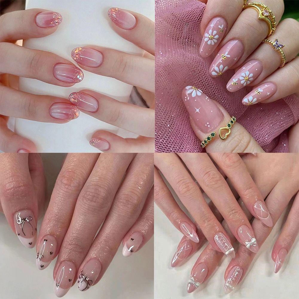 Französische Kunstnägel, lange mandelförmige Nagelspitzen, Maniküre, zum Aufdrücken der Nägel für Damen