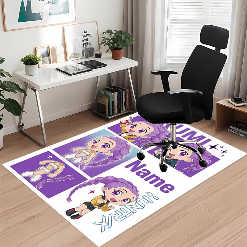 Custom Name Kpop Demon Hunters Printed Carpet Rug For Office Chair Living Room Bedroom Kitchen Room Decor Gifts