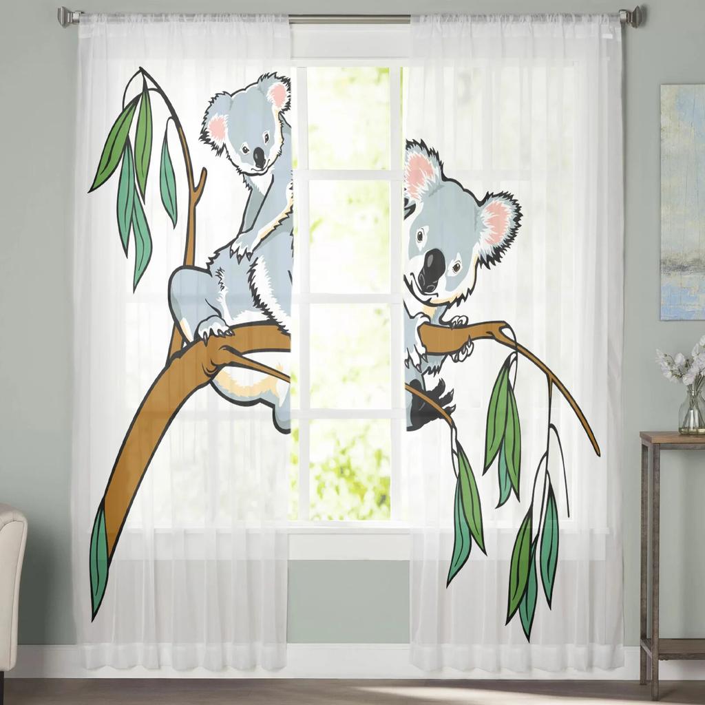 Tecknad Koala Lyxiga Tyll Gardiner Modernt Vardagsrum Kök Chiffong Gardin Sovrum Skir Valance Gardin