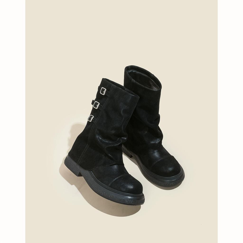 Cowhide version~ Spice Girl thick-soled medium tube Martin boots women's 2025 new western boots short stacked pants tube boots