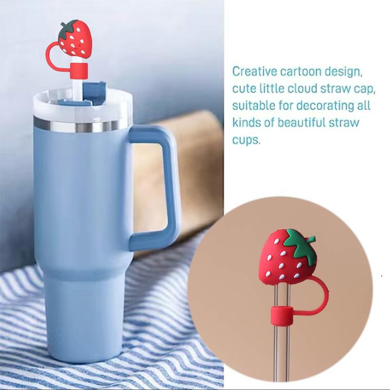 10mm jahodové jednorožcové duhové tvarované krytky na brčka, roztomilé silikonové krytky na brčka