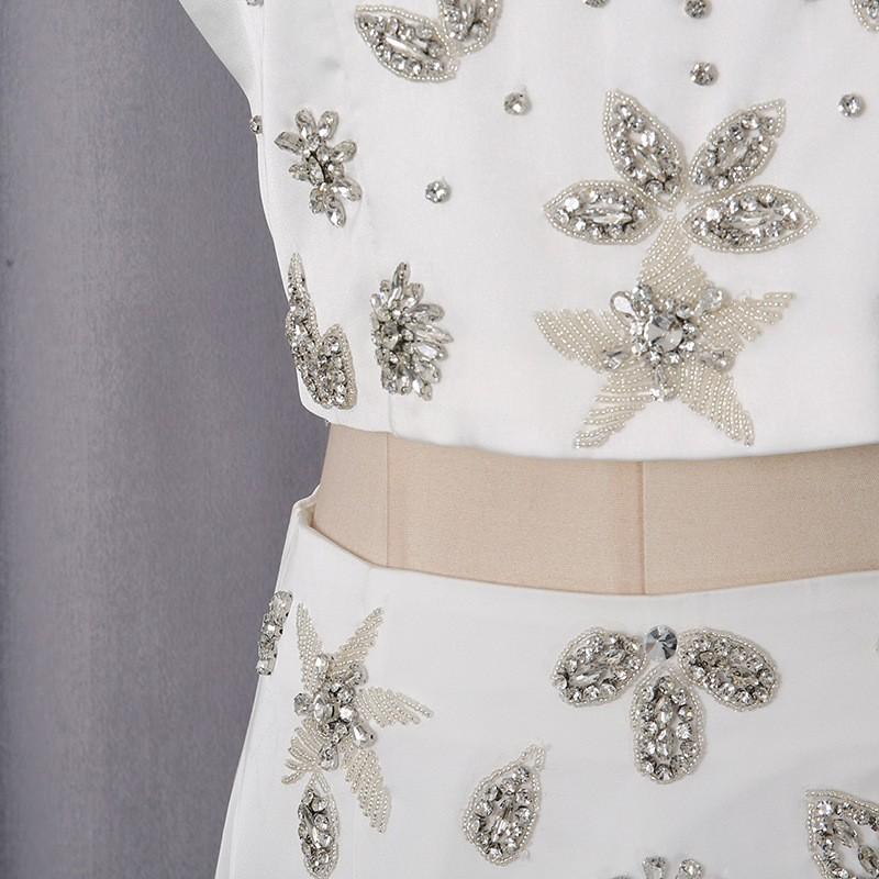 Pure White Light Luxury Diamond-encrusted Fishtail Dress Two-piece Women's Collar Sleeveless + Skirt