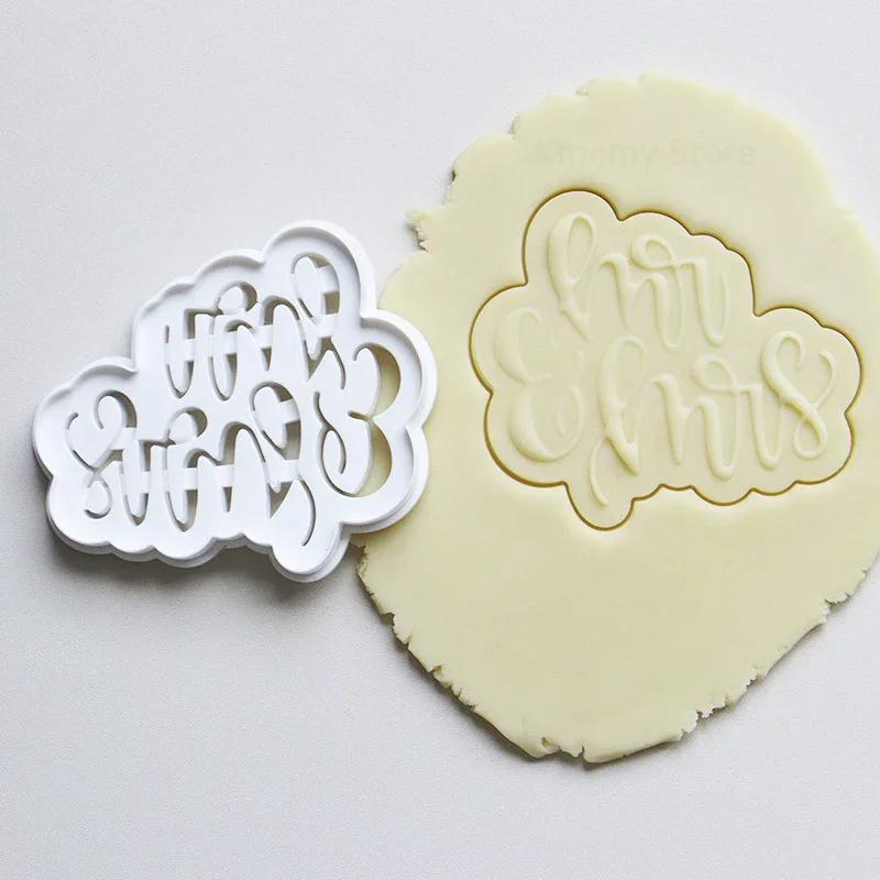 

MR&MRS Cookie Cutter Plastic English Letters Thany You Biscuit Embossed Mould Wedding Bridal Party Fondant Cake Decorating Tools